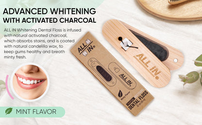 ALL IN Waxed Charcoal Floss with Refillable Holder – Mint, PFAS-Free 32 yd