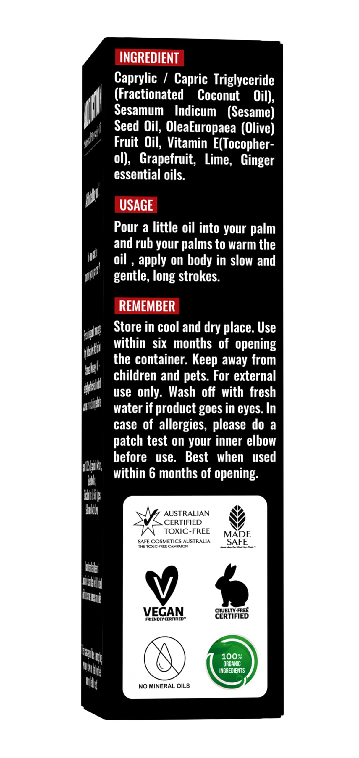 Organic Grapefruit Full Edible Body Massage Oil – Refreshing, Calming | No Stain & Non-Sticky | Fractionated Coconut Oil, Grapefruit & Lime Oil – 4.05 Fl Oz