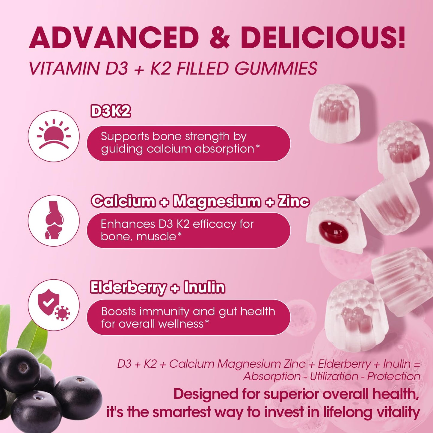 Vitamin D3 10000 IU + K2 MK-7 Vegan Gummies for Immune & Bone Support