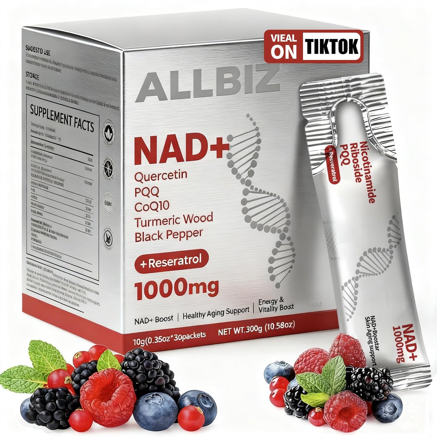 ALLBIZ NAD+ Liquid Supplement – Boost NAD+ Levels as We Age | 30 Packets