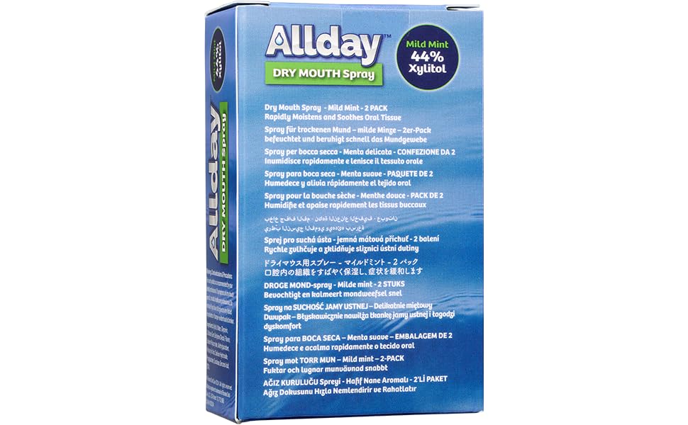 Allday Dry Mouth Spray - Maximum Strength Xylitol, Fast Acting, Non-Acidic (Pack of 2)