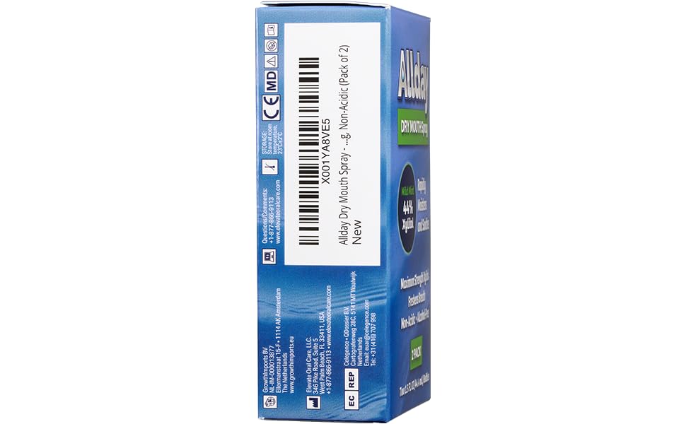 Allday Dry Mouth Spray - Maximum Strength Xylitol, Fast Acting, Non-Acidic (Pack of 2)