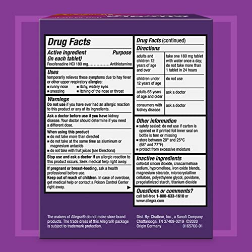 Allegra Adult 24-Hour Allergy Tablets 180 mg — 90 Count (Non-Drowsy)