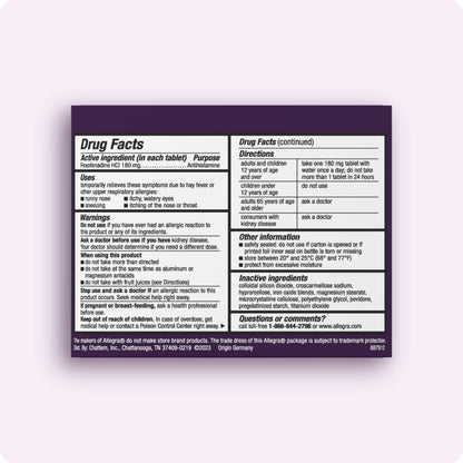 Allegra Adult 24-Hour Allergy Relief Tablets — Non-Drowsy, 180 mg Fexofenadine HCI, 70-Count
