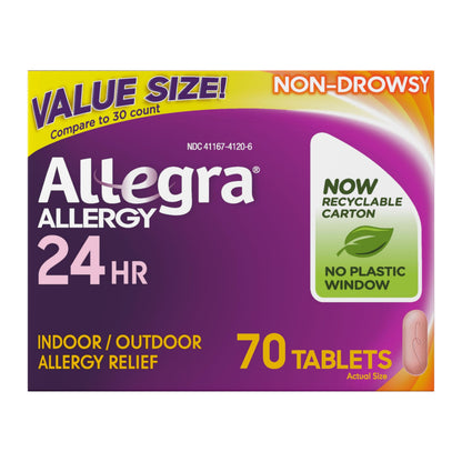 Allegra Adult 24-Hour Allergy Relief Tablets — Non-Drowsy, 180 mg Fexofenadine HCI, 70-Count
