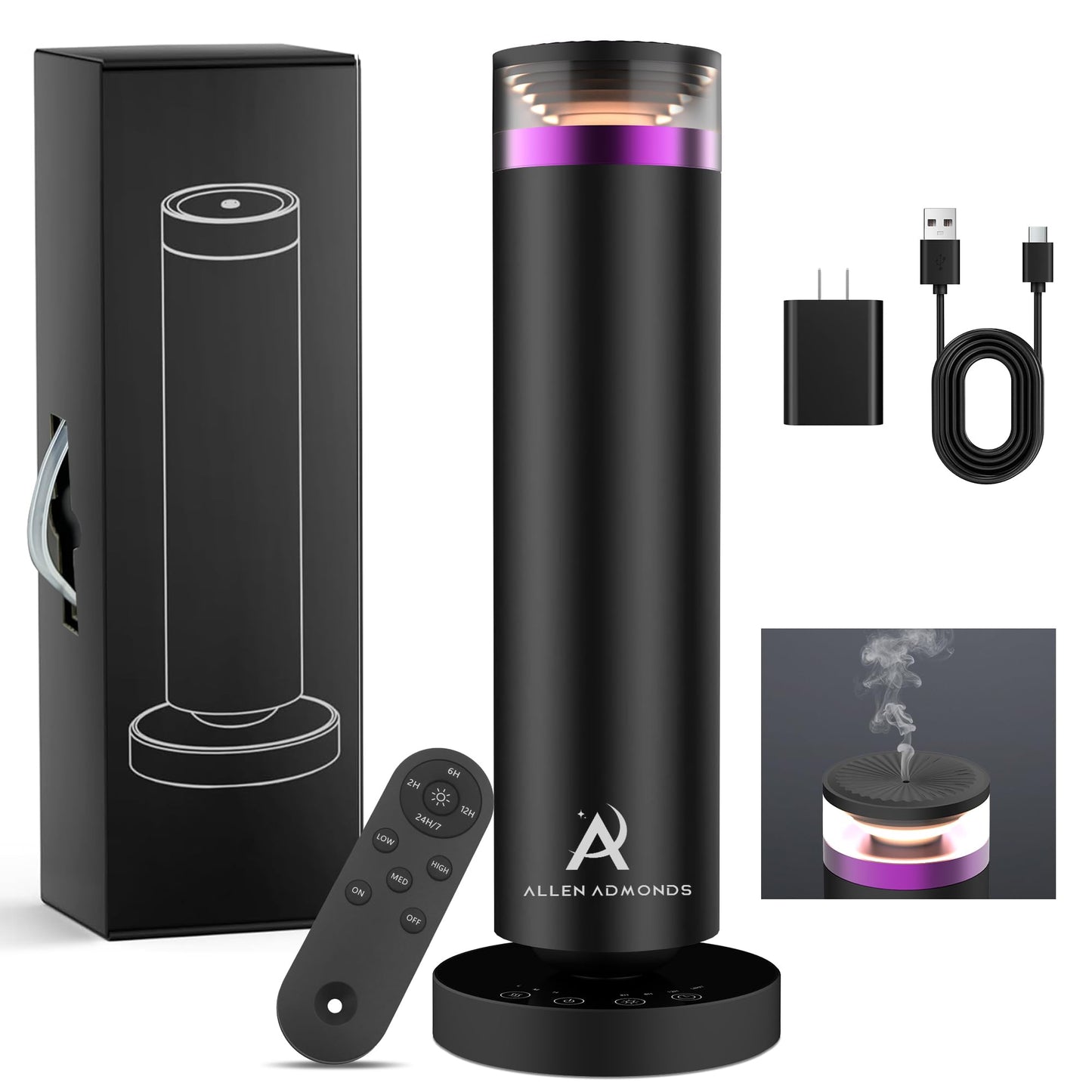 Allen Admonds Waterless Scent Diffuser — Large Room Coverage Up to 1500 Sq Ft, Remote & Touch Control