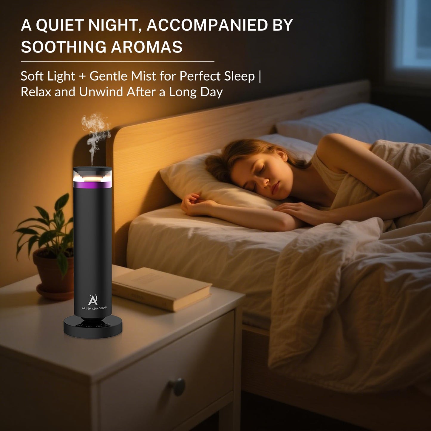 Allen Admonds Waterless Scent Diffuser — Large Room Coverage Up to 1500 Sq Ft, Remote & Touch Control