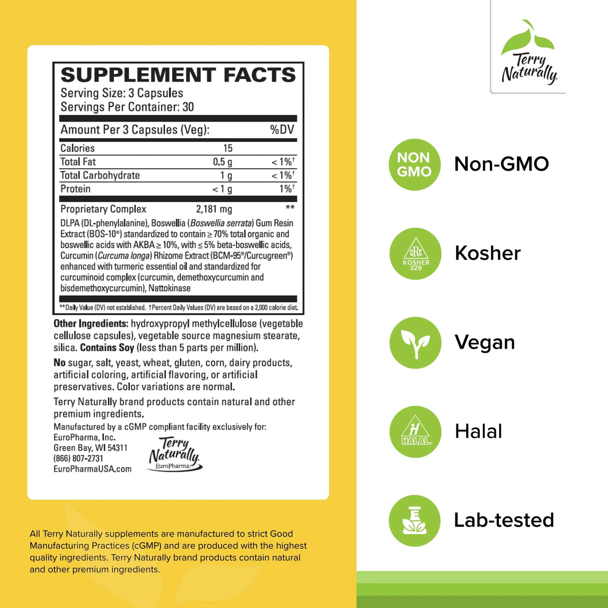 Terry Naturally Curamin - Curcumin with Boswellia, DLPA & Nattokinase - 90 Vegan Capsules BritishVita | Premium UK Vitamins & Wellness Supplements