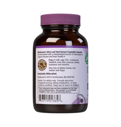 Bluebonnet Nutrition Olive Leaf Extract Standardized to 18% Oleuropein, 60 Count | Immune & Heart Health