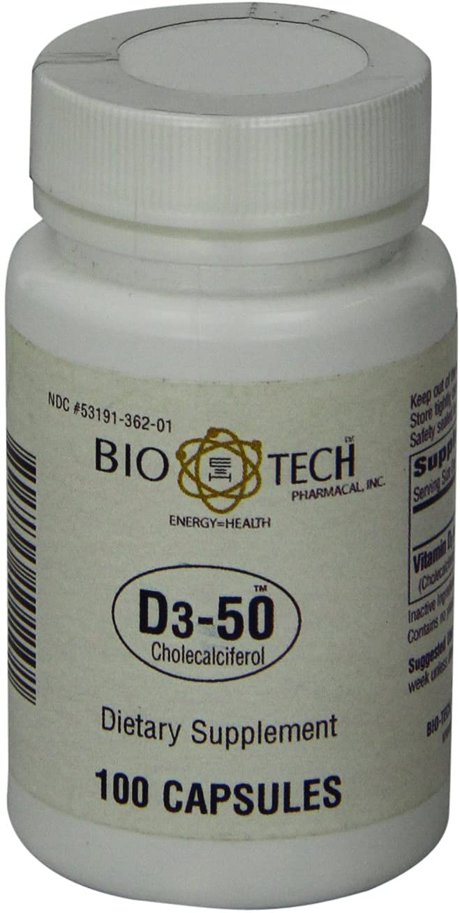 Bio-Tech Pharmacal D3-50 50,000 IU – 100 Caps | Vitamin D3 for Bone, Heart & Immune Health