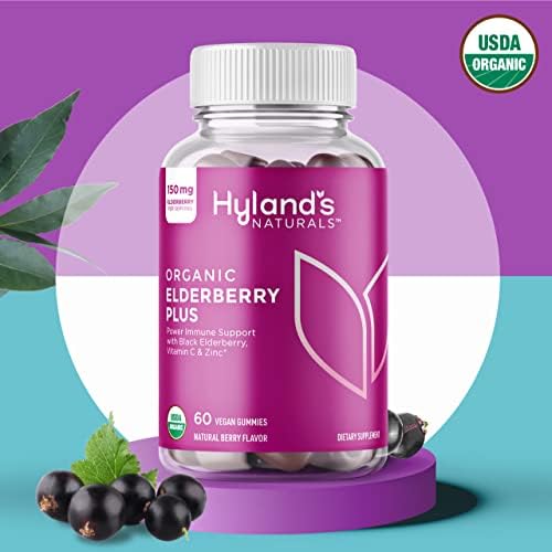 Hyland's Organic Elderberry Plus Gummies – Immune Support with Zinc & Vitamin C (60 Vegan Gummies)
