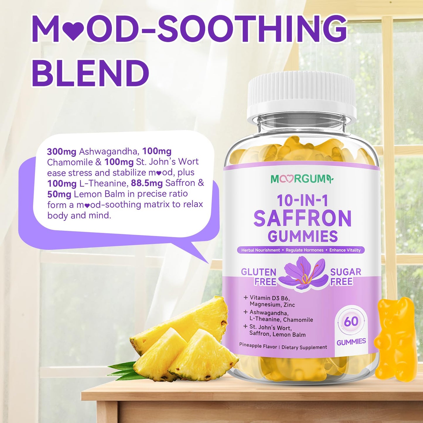 Saffron Gummies for Adults – 60 Count, 10-in-1 Cortisol Support