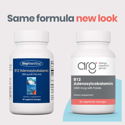 Allergy Research Group B12 Adenosylcobalamin Lozenges with Folic Acid - 3000 mcg B12, Folate, 60 Count