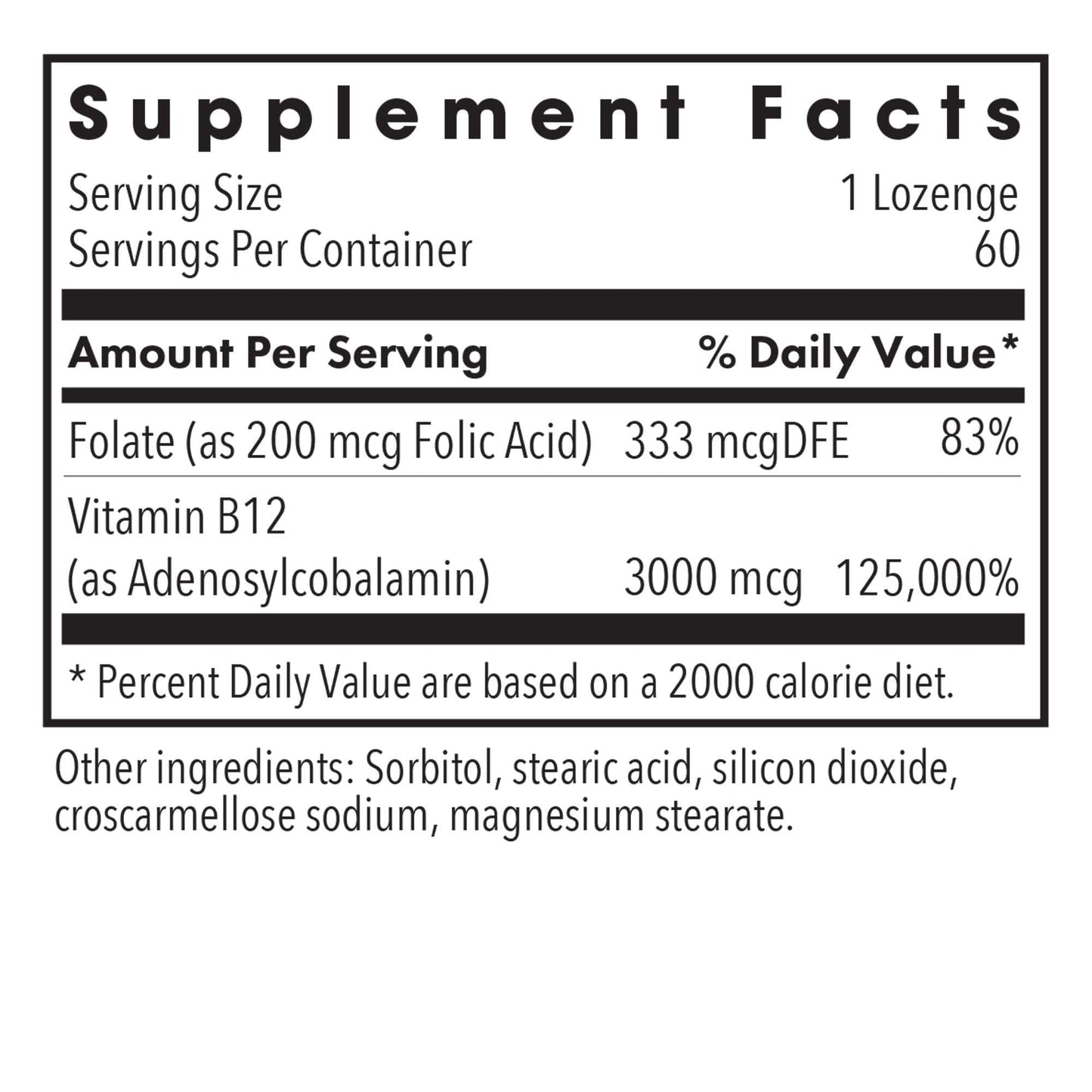 Allergy Research Group B12 Adenosylcobalamin Lozenges with Folic Acid - 3000 mcg B12, Folate, 60 Count