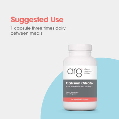 Allergy Research Group Calcium Citrate 150mg - Pure Calcium, Bone Health (180 Count)