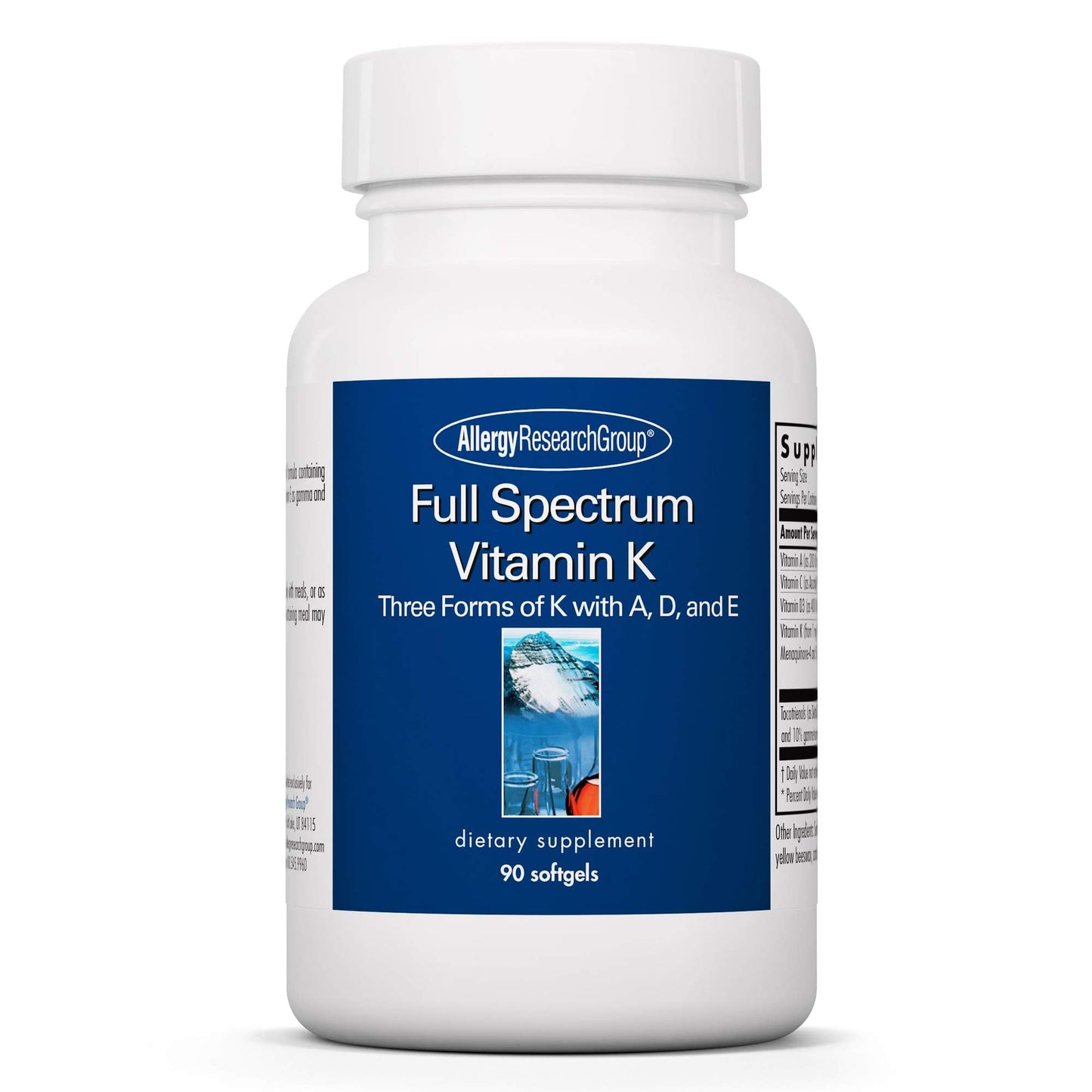 Allergy Research Group Full Spectrum Vitamin K - K1 & K2 (MK-4/MK-7), D3 & A - 90 Count