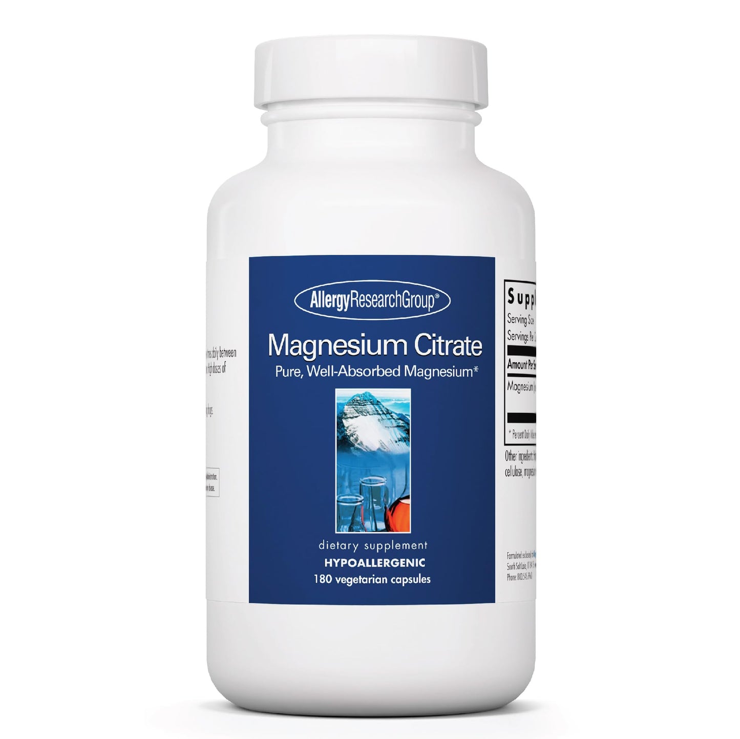 Allergy Research Group Magnesium Citrate Supplement – 170 mg per Capsule | 180 Vegetarian Capsules