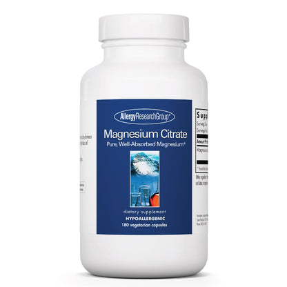 Allergy Research Group Magnesium Citrate Supplement – 170 mg per Capsule | 180 Vegetarian Capsules
