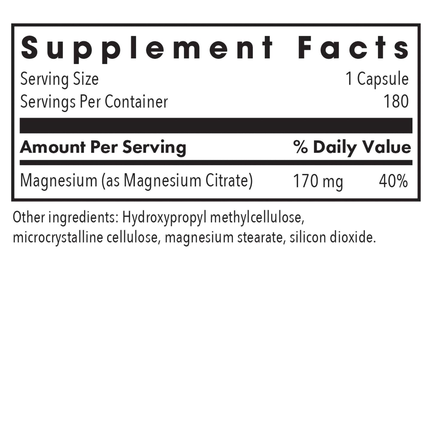 Allergy Research Group Magnesium Citrate Supplement – 170 mg per Capsule | 180 Vegetarian Capsules