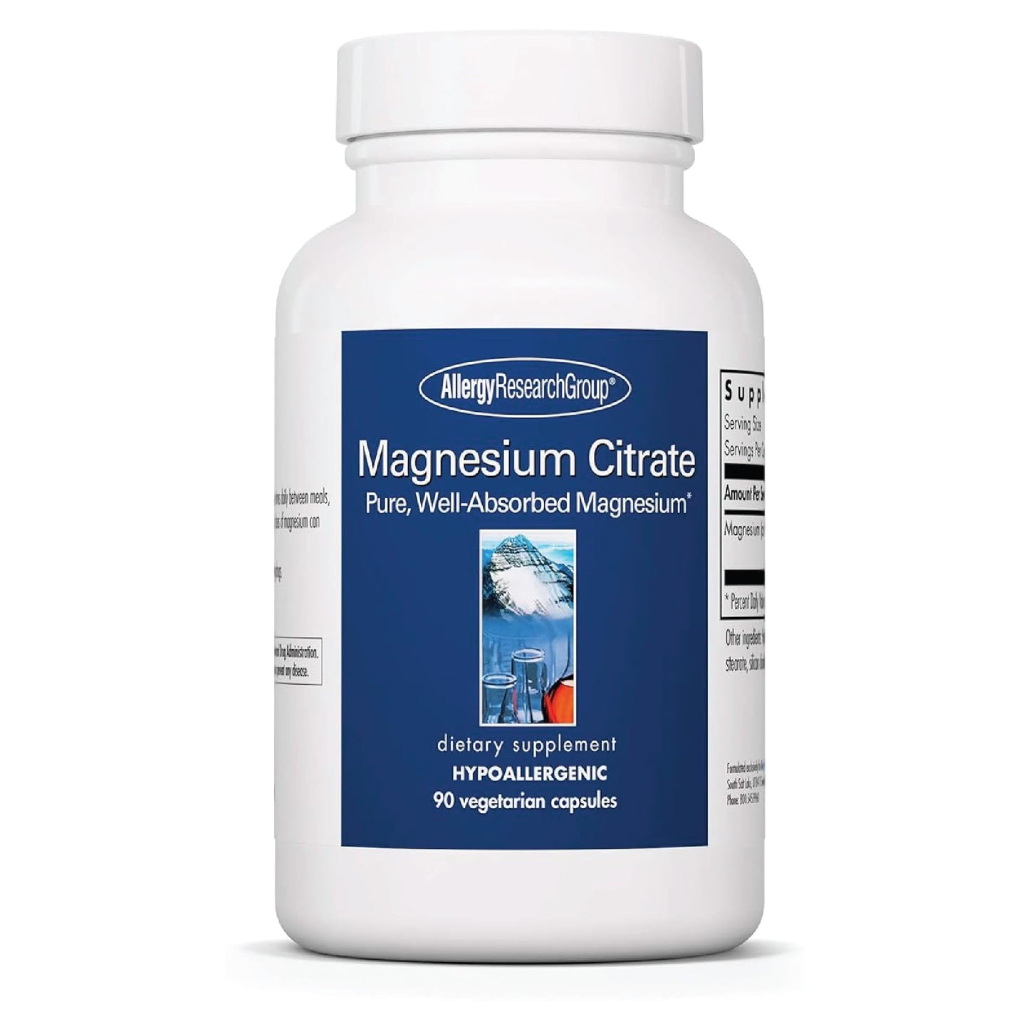 Allergy Research Group Magnesium Citrate Dietary Supplement - Bone & Stress Support, Vegetarian Capsules (90 Count)