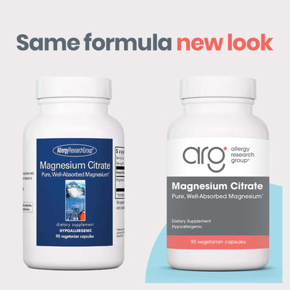 Allergy Research Group Magnesium Citrate Dietary Supplement - Bone & Stress Support, Vegetarian Capsules (90 Count)