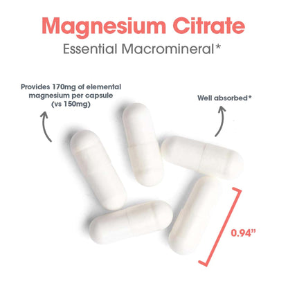 Allergy Research Group Magnesium Citrate Dietary Supplement - Bone & Stress Support, Vegetarian Capsules (90 Count)
