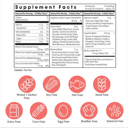 Allergy Research Group Super Greens – 8.45 oz Superfood Powder with Spirulina, Chlorella, Oat Grass & DE111 Probiotic