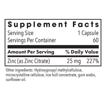 Zinc Citrate Supplement 25mg – Allergy Research Group | Immune Support, 60 Count