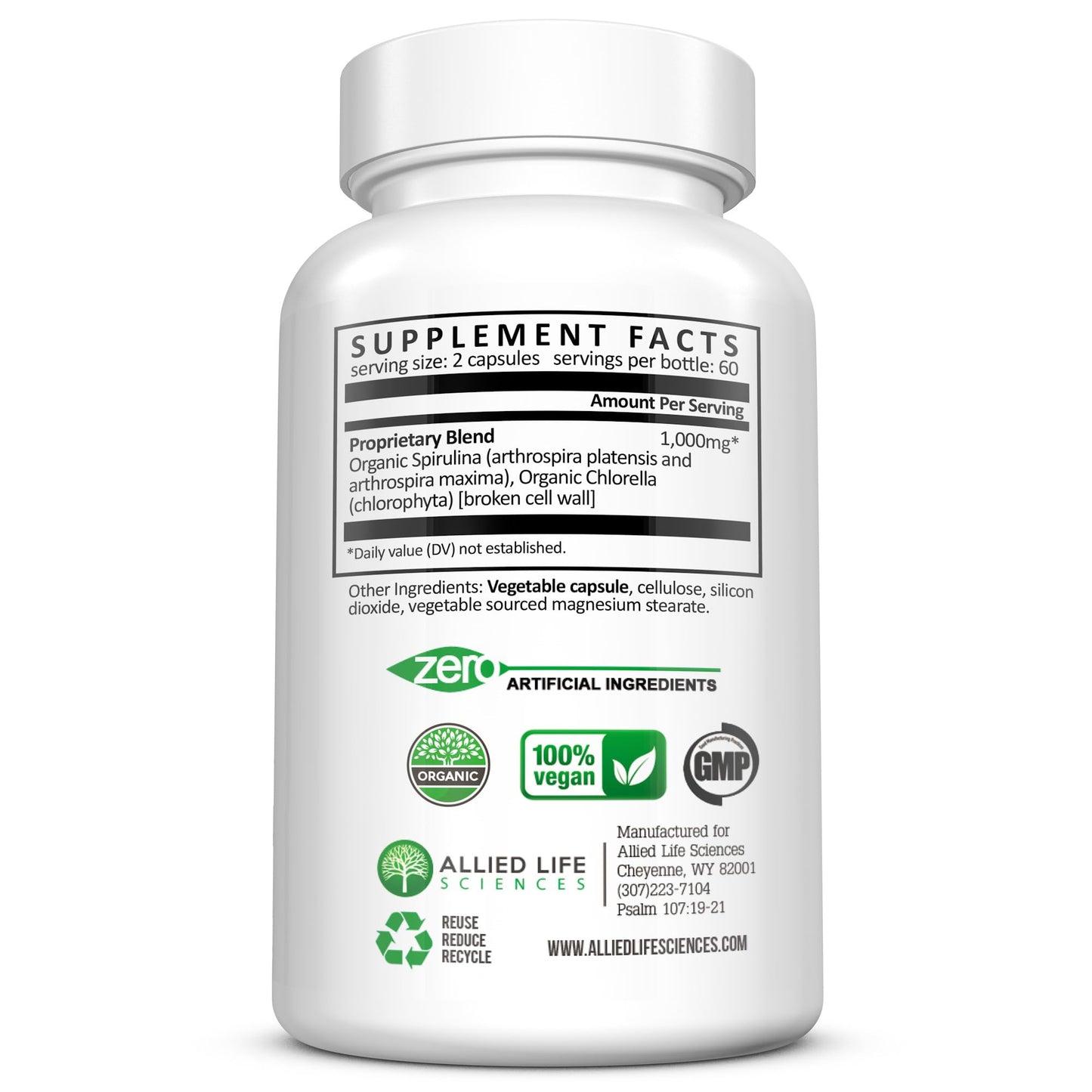 Allied Life Spirulina & Chlorella – Organic Green Superfood (120 Capsules)