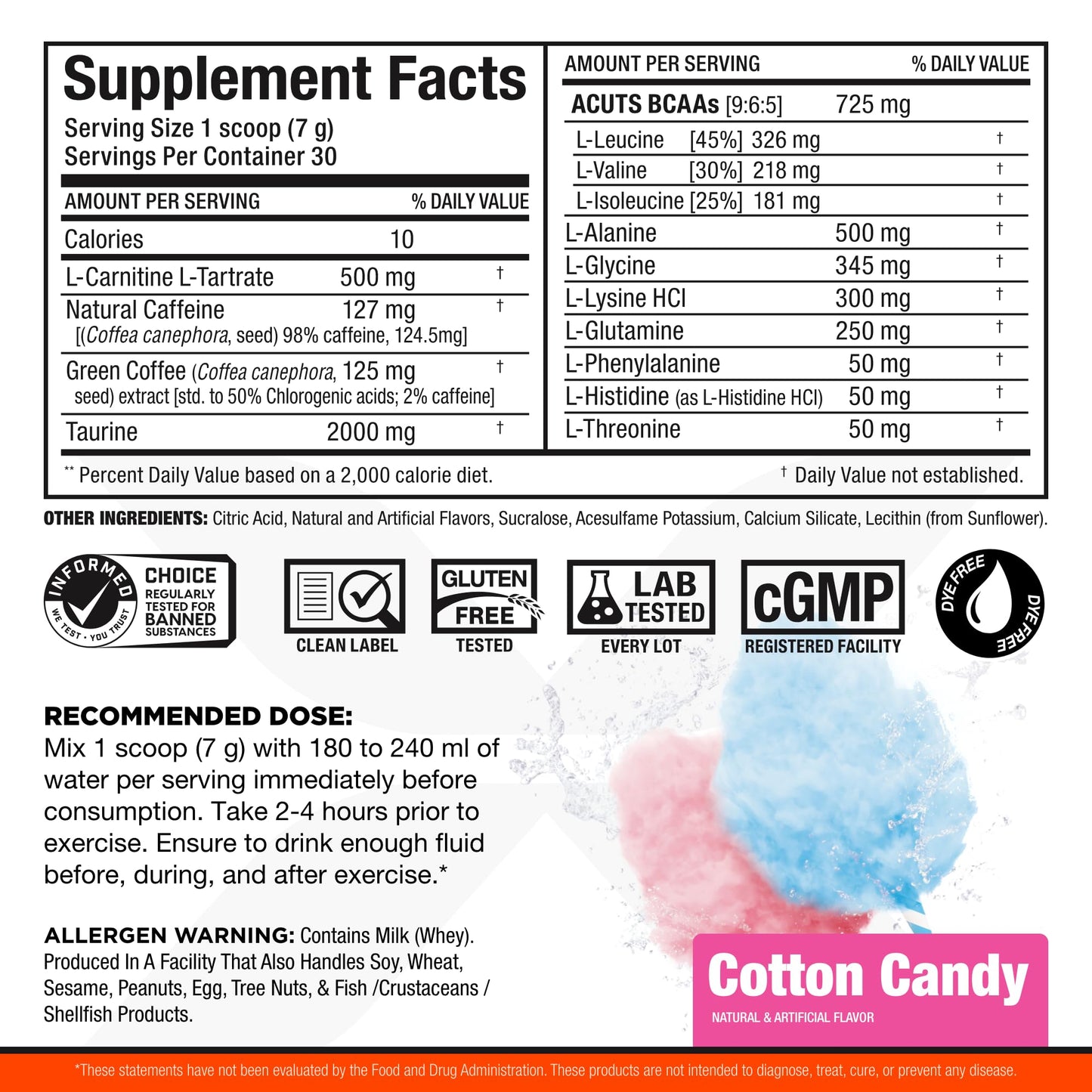 ALLMAX A:CUTS Amino-Charged Energy Drink Cotton Candy - 210 g | 30 Servings