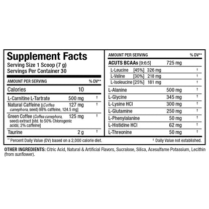 ALLMAX A:CUTS Amino-Charged Energy Drink Peach Mango – 210 g (30 Servings) | Caffeine, L-Carnitine & Taurine