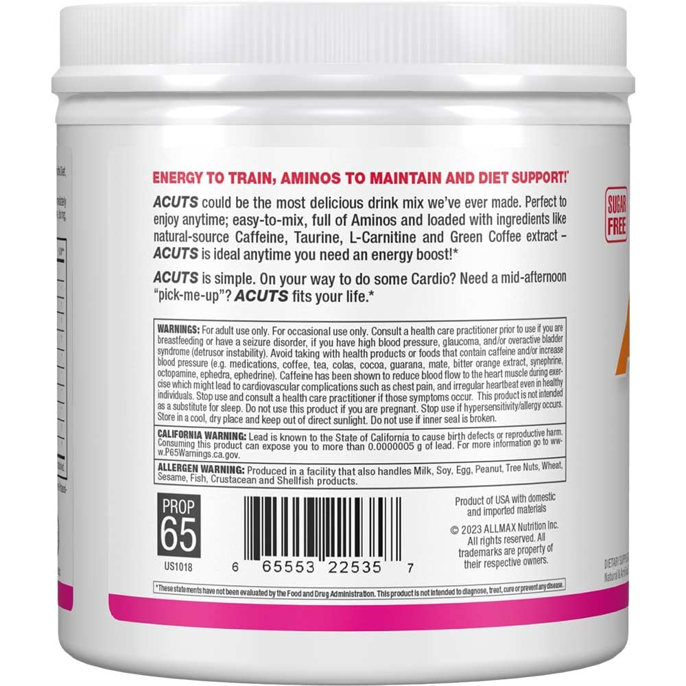 ALLMAX A:CUTS Amino-Charged Energy Drink Pink Lemonade | 210 g | 30 Servings | Sugar & Gluten Free