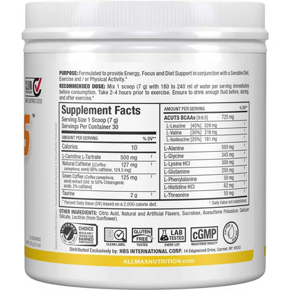 ALLMAX A:CUTS Amino-Charged Energy Drink - Pina Colada (210 g) - Sugar & Gluten Free