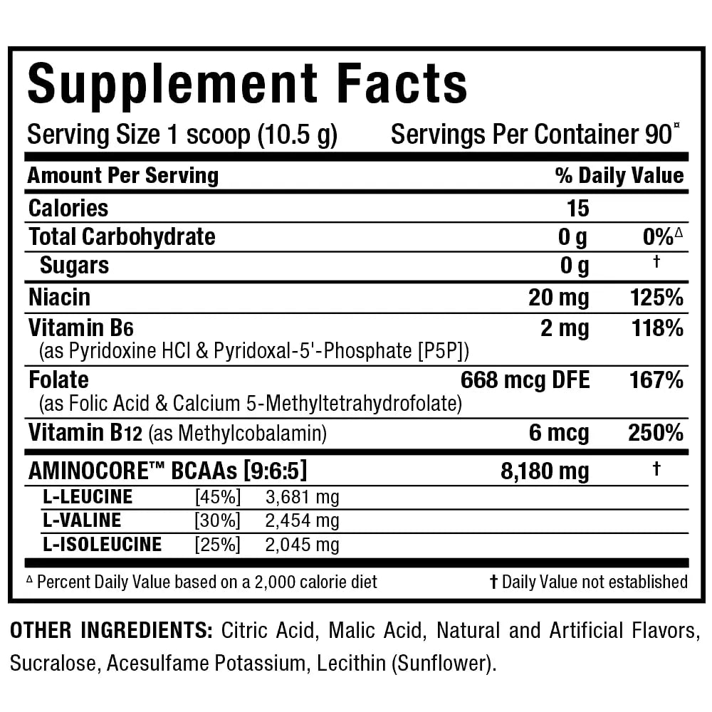 ALLMAX AminoCORE BCAA Blue Raspberry Powder – 945 g, 90 Servings, 8.18 g BCAAs per Serving, Sugar Free, Instantized + B Vitamins BritishVita | Premium UK Vitamins & Wellness Supplements