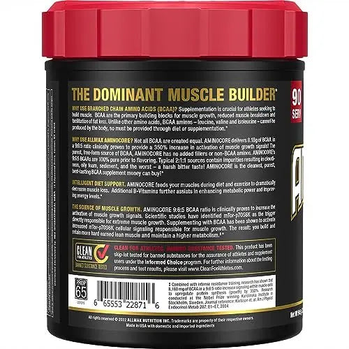 ALLMAX AminoCORE BCAA Blue Raspberry Powder – 945 g, 90 Servings, 8.18 g BCAAs per Serving, Sugar Free, Instantized + B Vitamins BritishVita | Premium UK Vitamins & Wellness Supplements