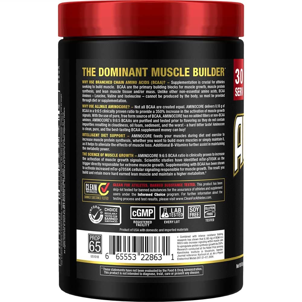 ALLMAX Nutrition AMINOCORE BCAA Powder – 8,180 mg BCAAs per Serving, Pineapple Mango, 315 g | Intra & Post-Workout Recovery
