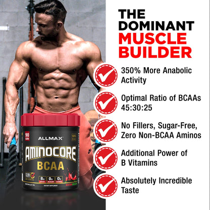 ALLMAX Nutrition AMINOCORE BCAA Powder – 8,180 mg BCAAs per Serving, Pineapple Mango, 315 g | Intra & Post-Workout Recovery