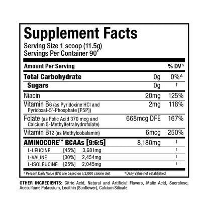 ALLMAX AMINOCORE BCAA Powder – Watermelon, 8,180 mg BCAAs, 945 g BritishVita | Premium UK Vitamins & Wellness Supplements