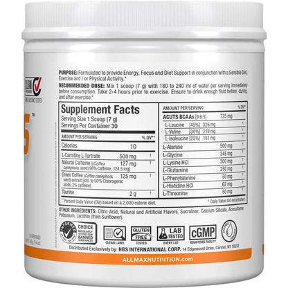 AllMax AMINOCUTS (ACUTS) – Orange Amino-Charged Energy Drink, 30 Servings
