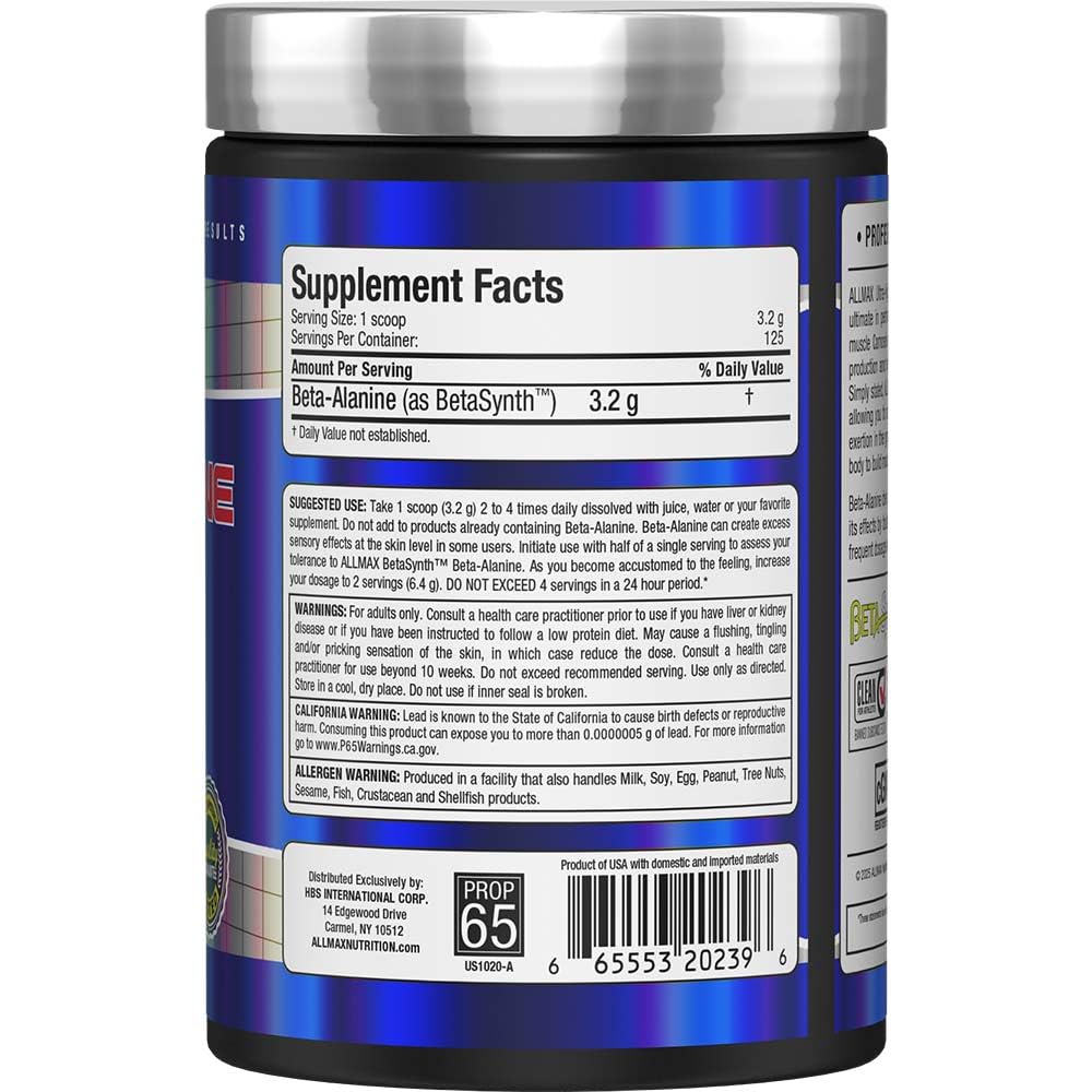 ALLMAX Nutrition Beta-Alanine Powder – Performance Enhancer for Strength & Endurance, 400g (14.11 oz)