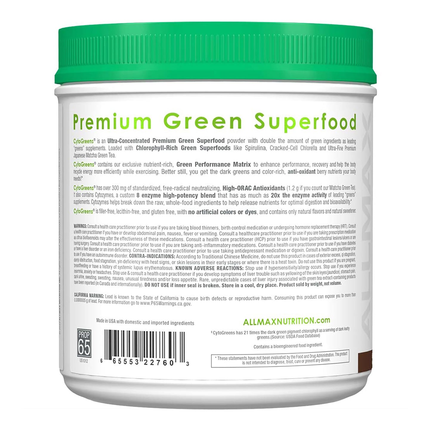 ALLMAX CytoGreens Chocolate - 1.5 lb | Green Superfood Powder for Performance, Recovery & Energy - 60 Servings