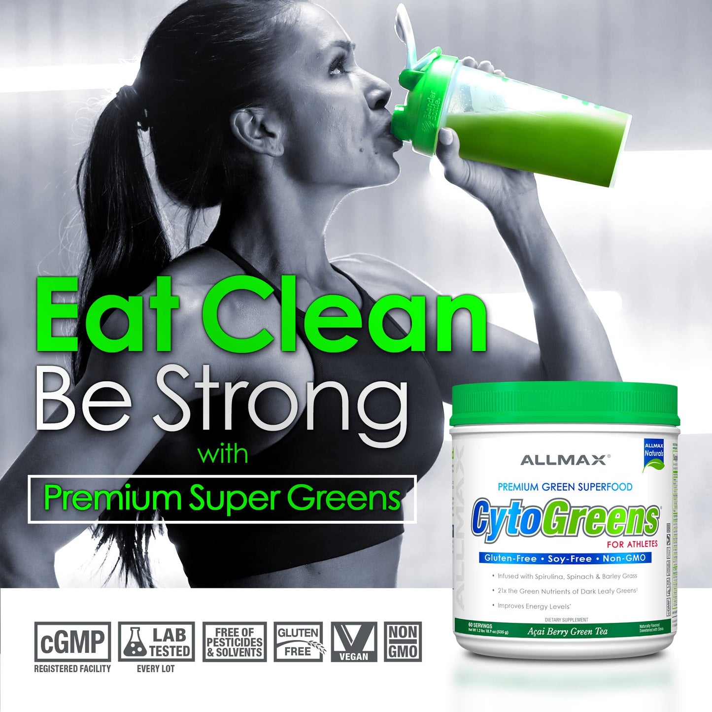 ALLMAX Cytogreens Super Greens Powder – Immune & Digestive Support (125 g), Vegan