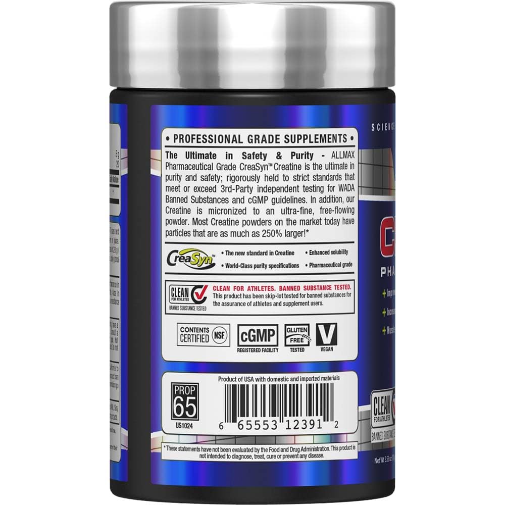 ALLMAX Essentials Creatine Monohydrate Powder - Gluten Free, Micronized 100g (20 Servings)
