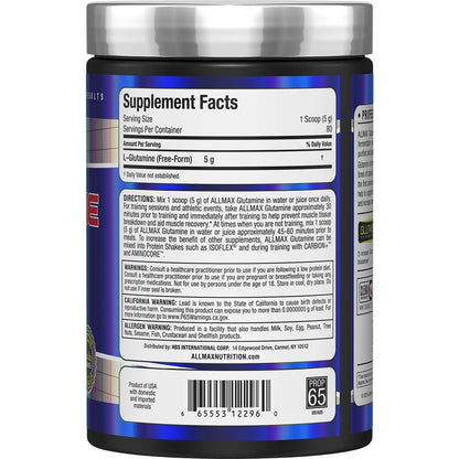 ALLMAX Essentials Glutamine – 400 g Powder | Recovery & Immune Support | Vegan & Gluten-Free