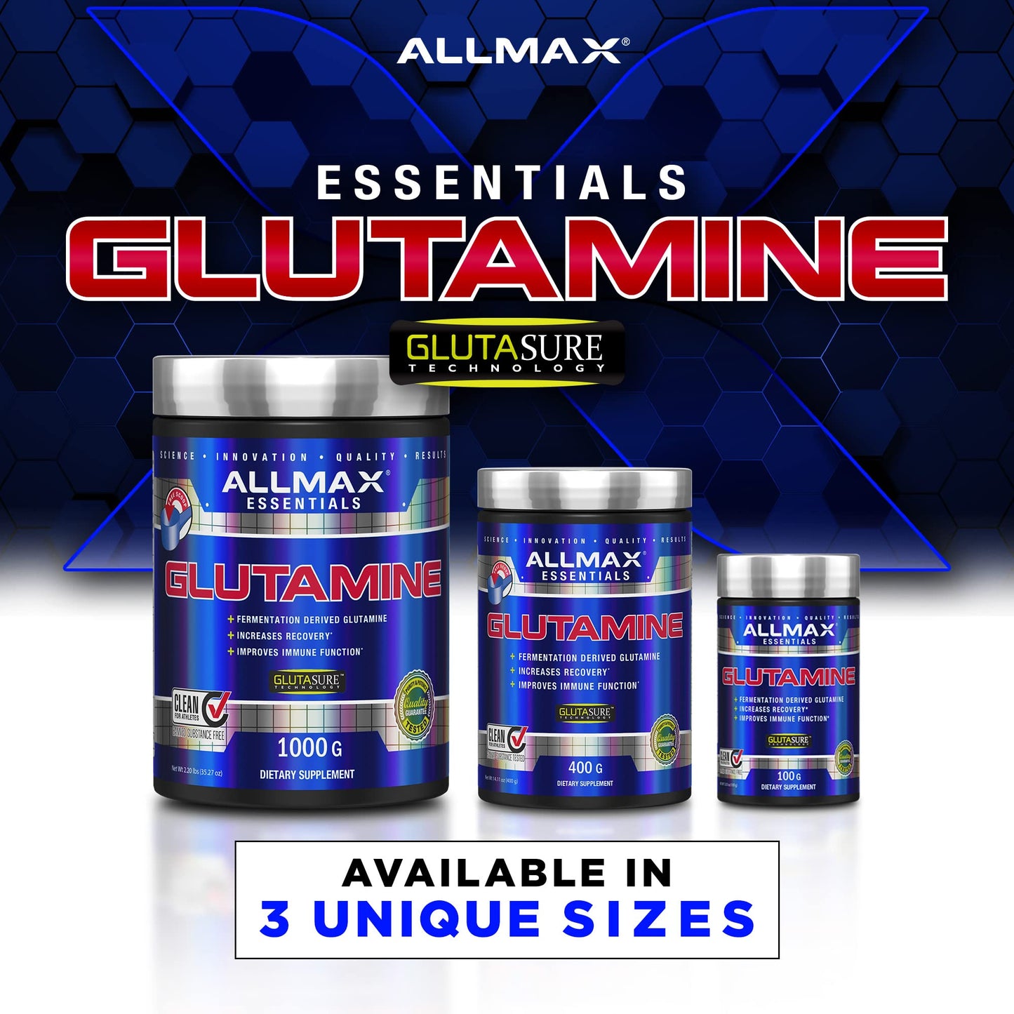 ALLMAX Essentials Glutamine – 400 g Powder | Recovery & Immune Support | Vegan & Gluten-Free