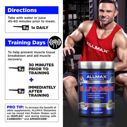 ALLMAX Essentials Glutamine – 400 g Powder | Recovery & Immune Support | Vegan & Gluten-Free