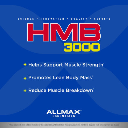 ALLMAX HMB 3000 - 120 Veggie Capsules | Supports Muscle Strength & Reduces Muscle Breakdown | Non-GMO & Gluten Free | 30 Servings