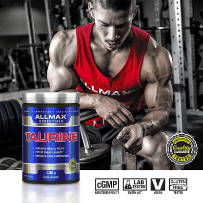 ALLMAX Essentials Taurine - 400 g Powder - Cell Volumizer - Focus & Energy - Vegan - 133 Servings