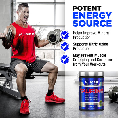 ALLMAX Essentials Taurine - 400 g Powder - Cell Volumizer - Focus & Energy - Vegan - 133 Servings