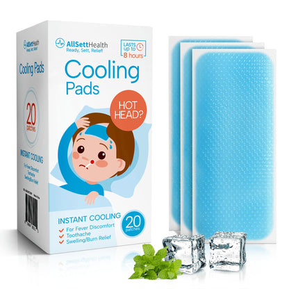 AllSett Health Cooling Patches for Kids – 20 Pack Minty Cold Fever Patches (Blue)